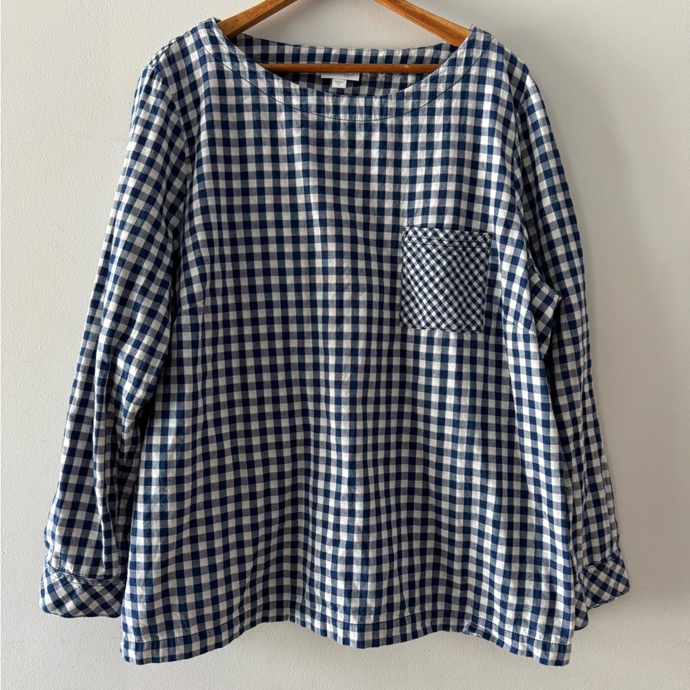 J. Jill Chic Cotton Blue and White Gingham Long Sleeve Shirt Size XL‎